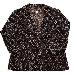 Sigrid Olsen Lightweight Cotton Blend Brown Geometric Print 3/4 Sleeve Blazer 14